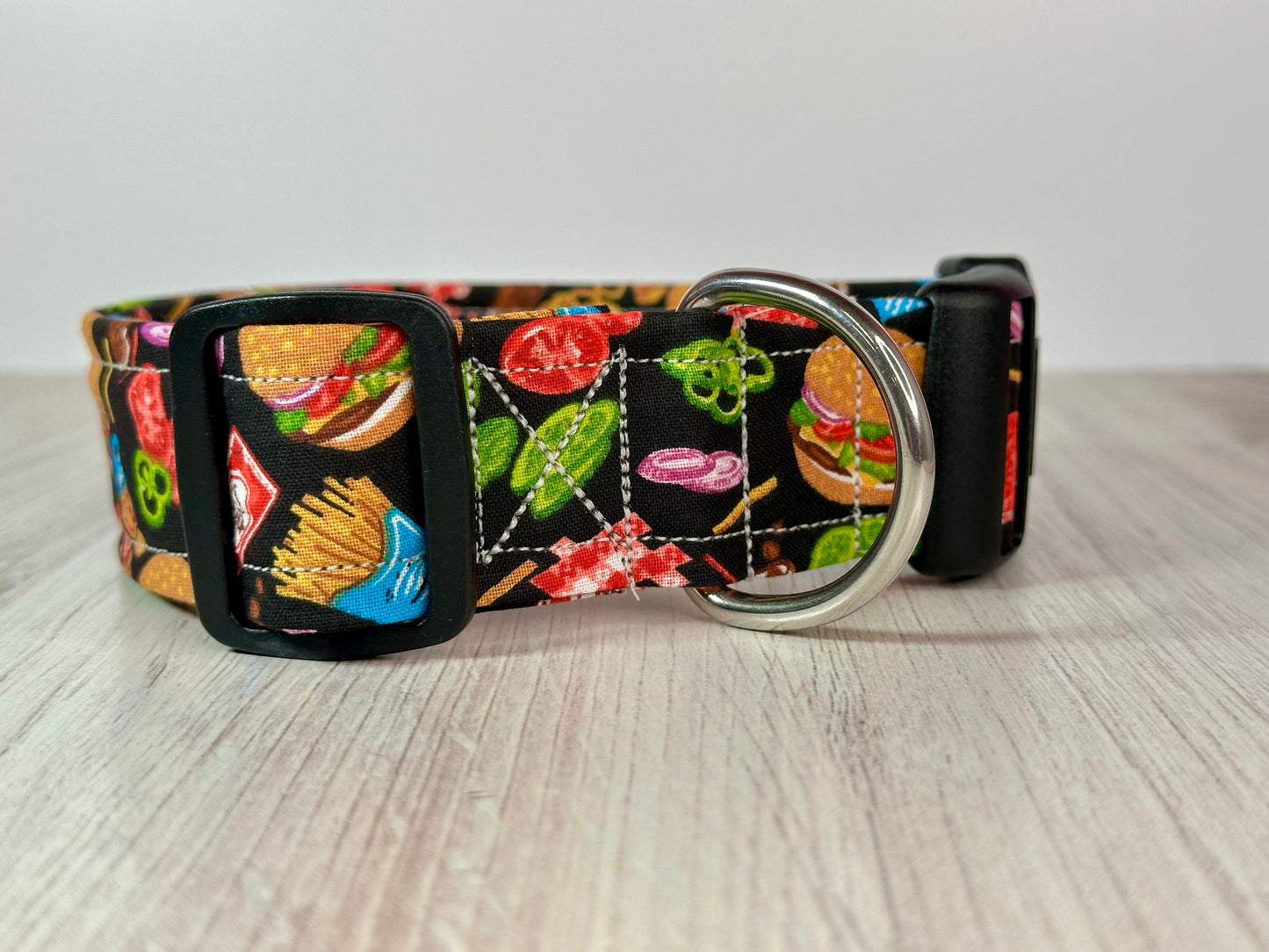 Burger and fries, Food Dog collar, handmade side release dog collar