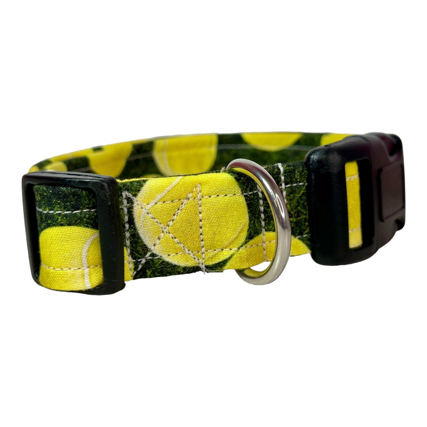 Tennis Ball Dog collar, handmade dog collar, side release, adjustable, and washable