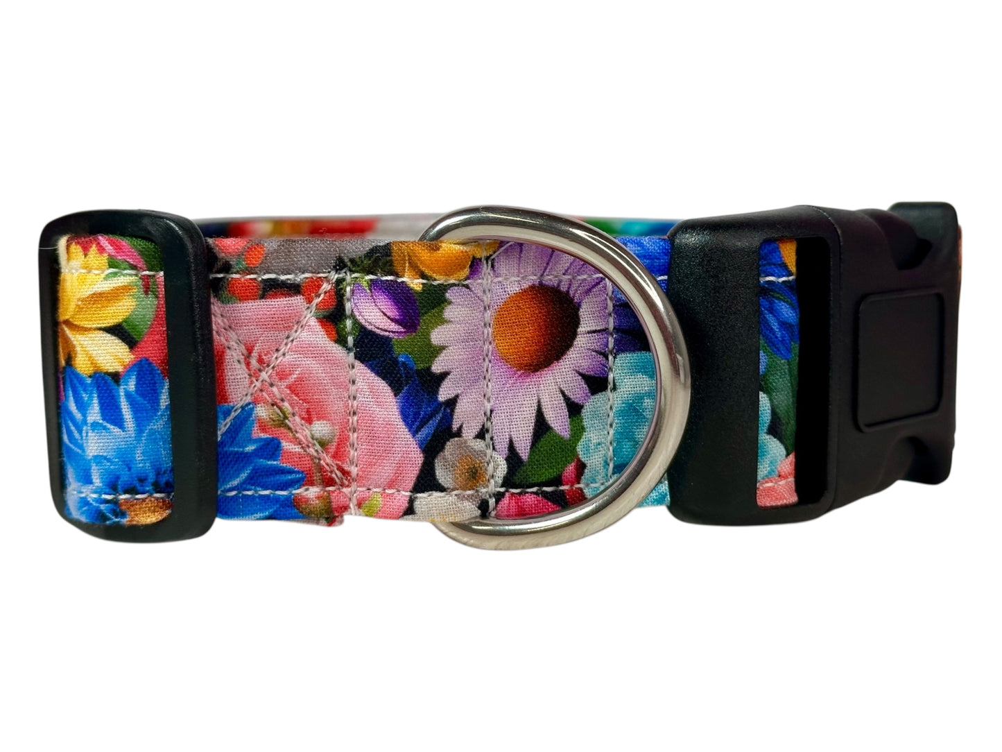 Vibrant Floral Dog Collar – Floral Handmade Pet Collar with Heavy-Duty Webbing & Stainless Steel Hardware
