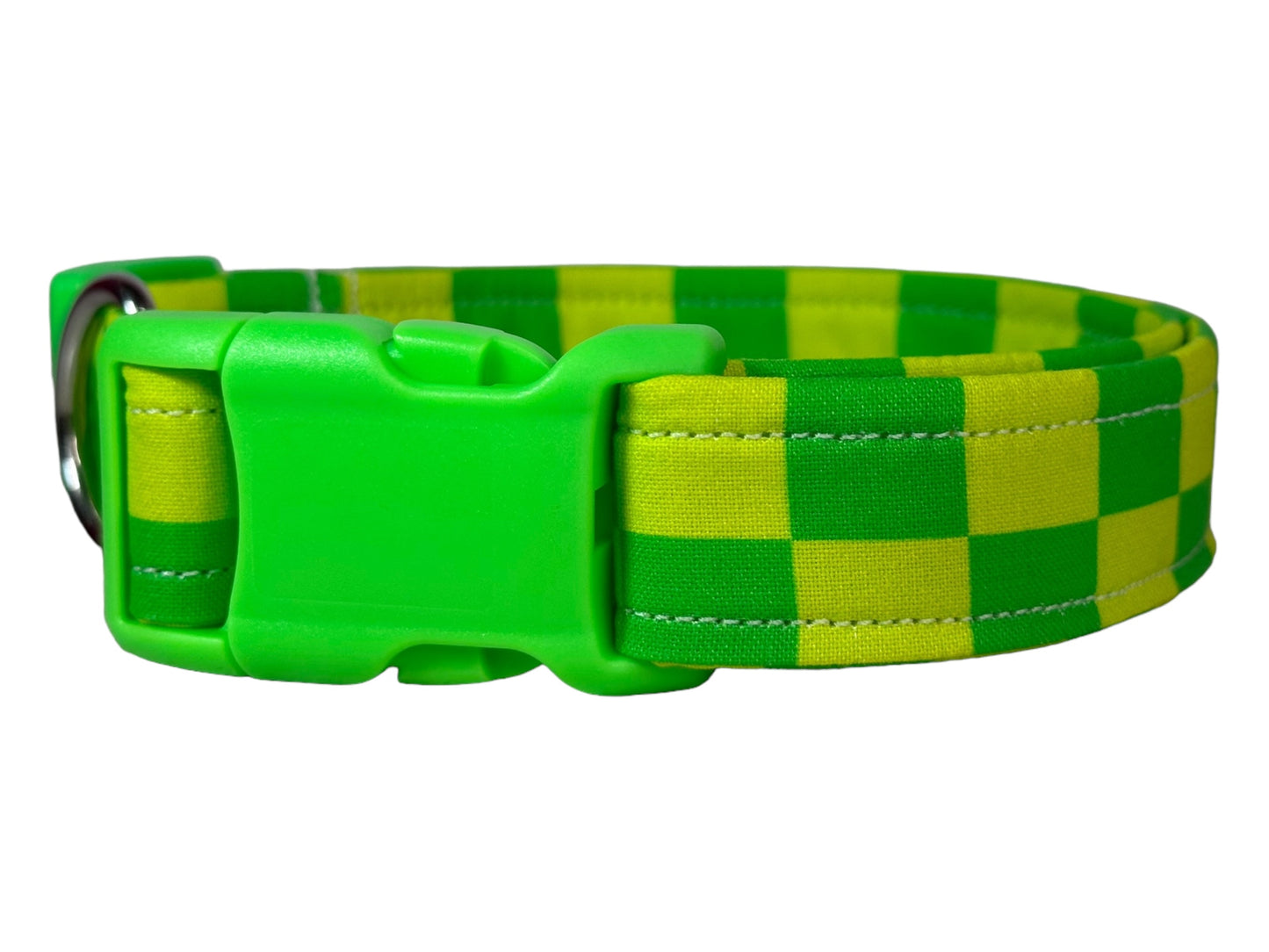 Neon Green Checkered dog collar, handmade side release dog collar