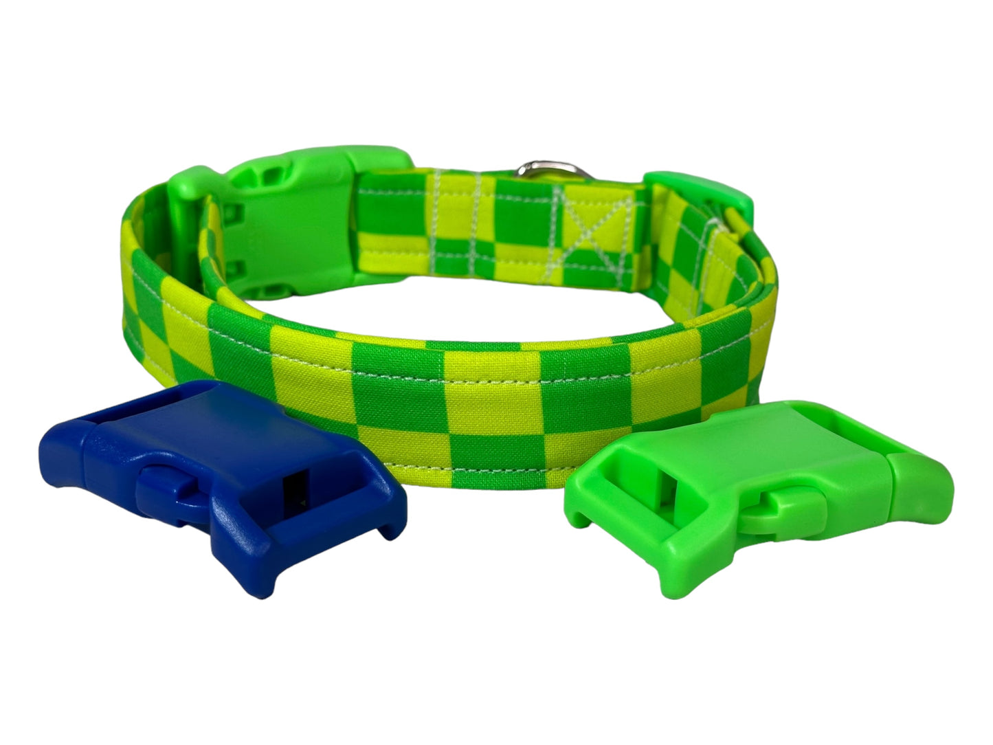 Neon Green Checkered dog collar, handmade side release dog collar