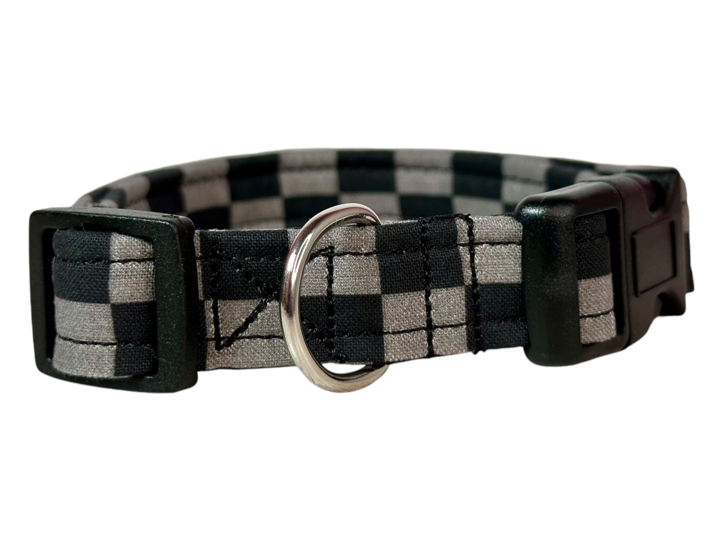 Black and Gray Retro Checkered dog collar, handmade side release dog collar