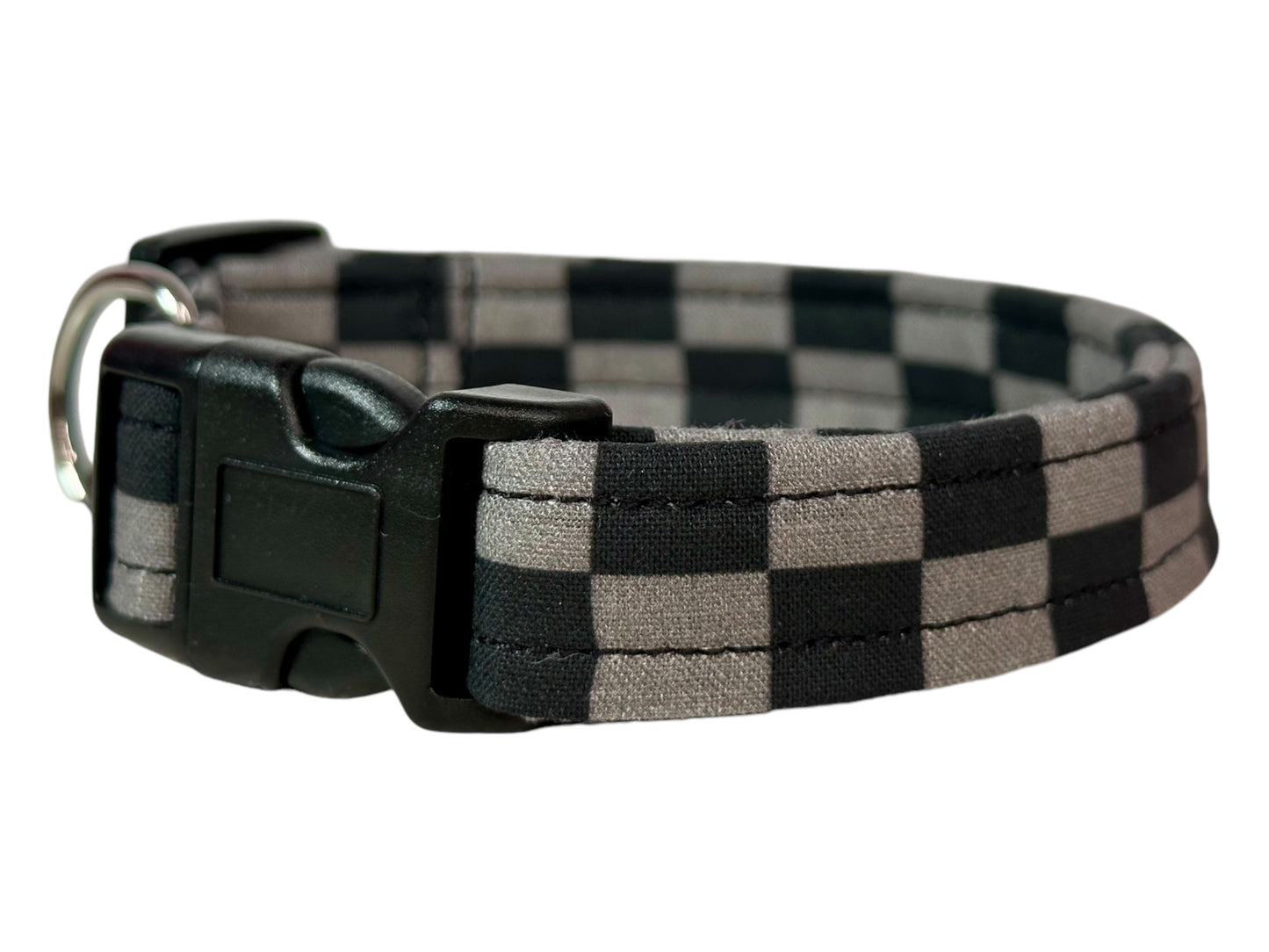 Black and Gray Retro Checkered dog collar, handmade side release dog collar