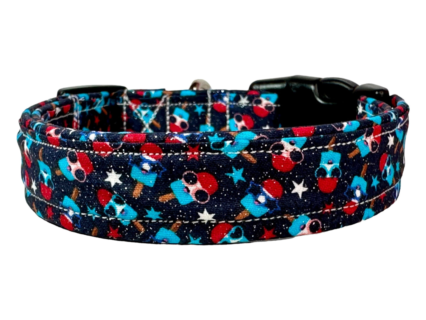 Cute patriotic Bomb popsicle dog collar, handmade adjustable side release dog collar