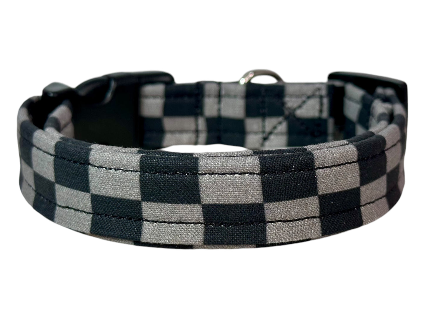 Black and Gray Retro Checkered dog collar, handmade side release dog collar
