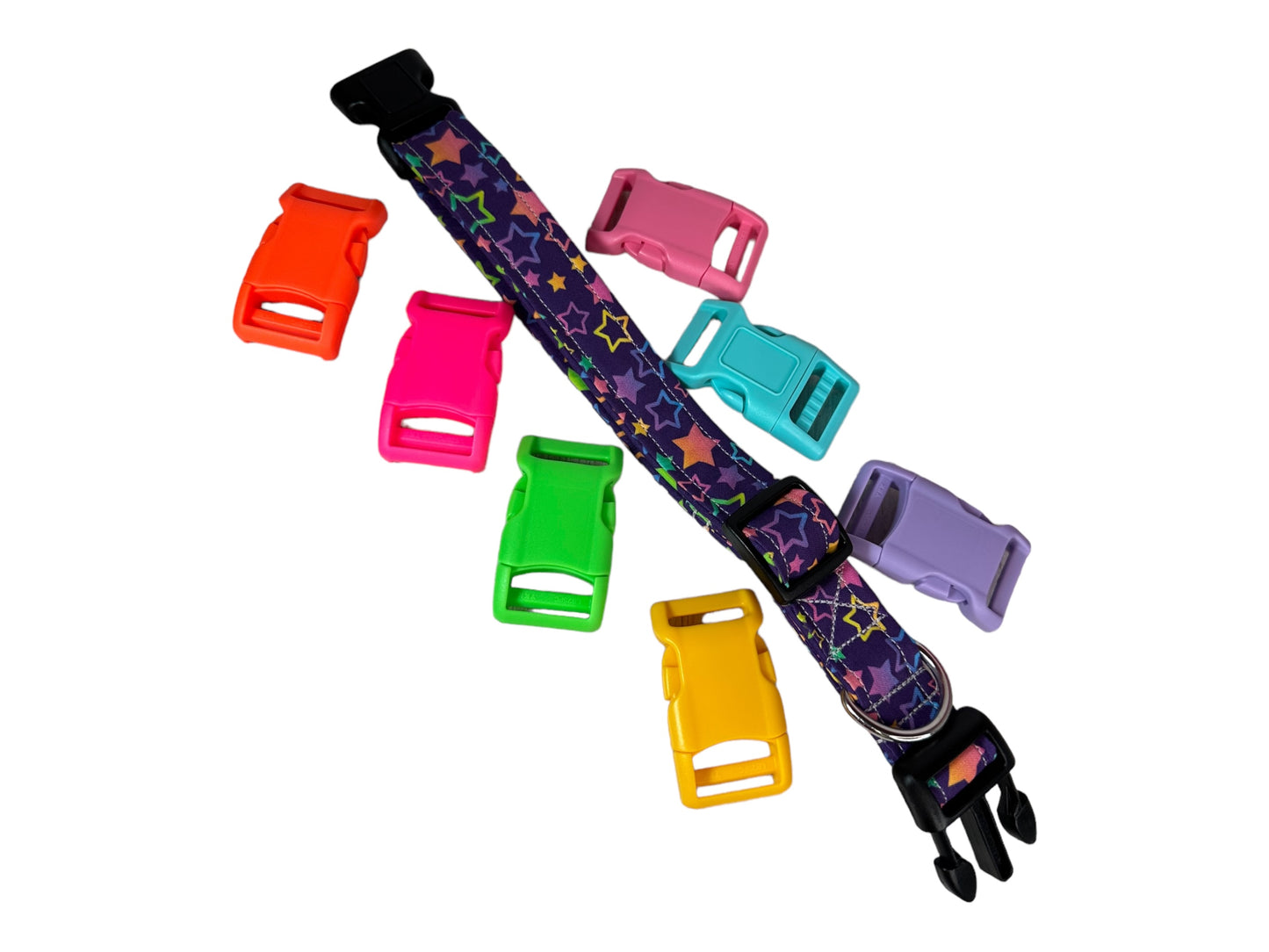 90βs Rainbow Stars Dog collar, handmade side release dog collar