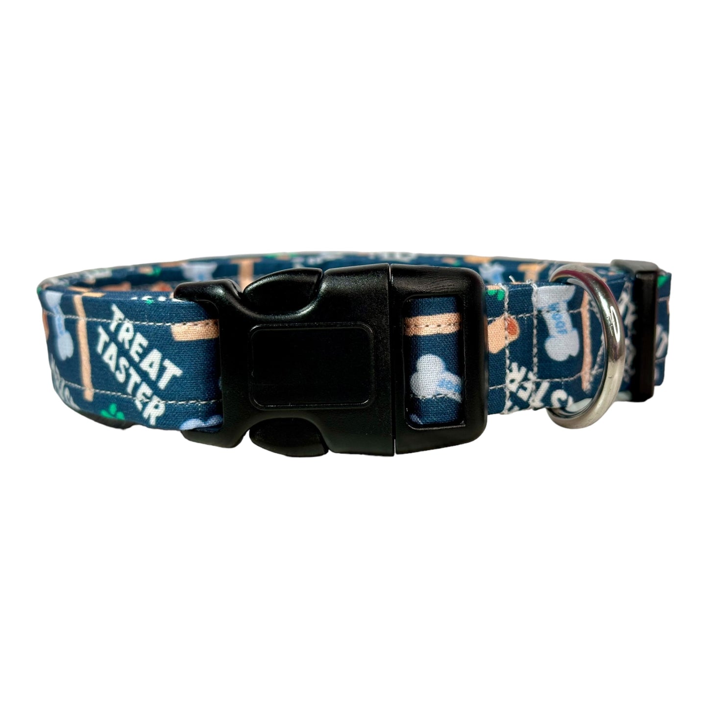 Treat Taster Dog collar, handmade side release dog collar, adjustable and washable (Blue Bones Treat Taster)