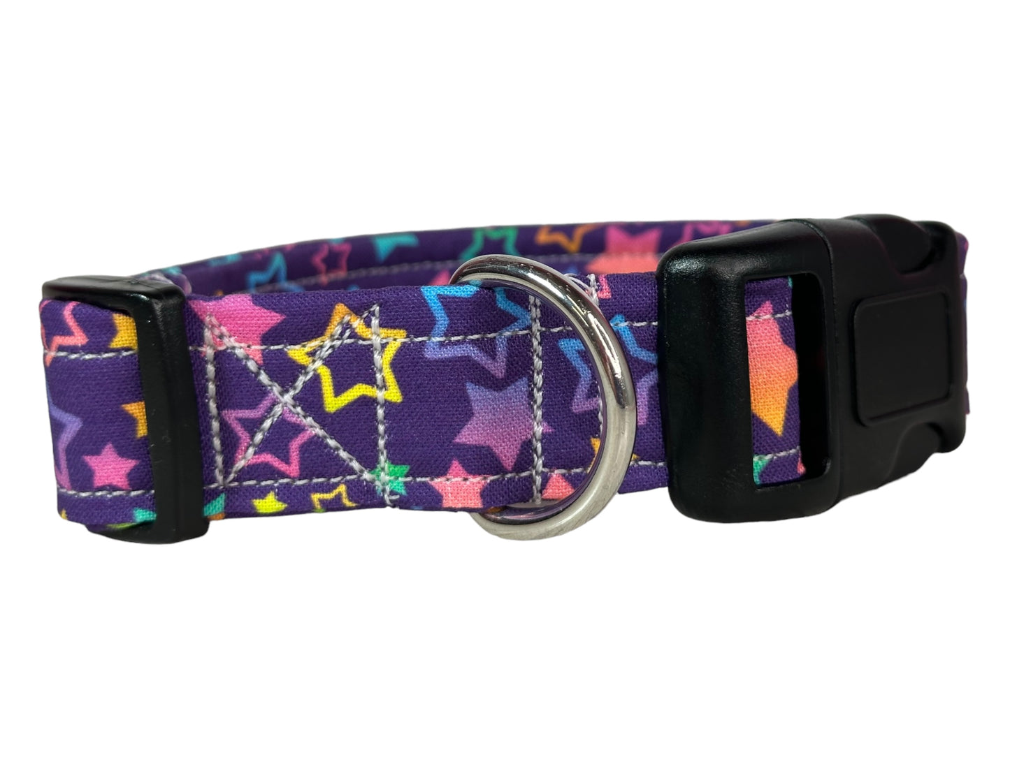 90βs Rainbow Stars Dog collar, handmade side release dog collar