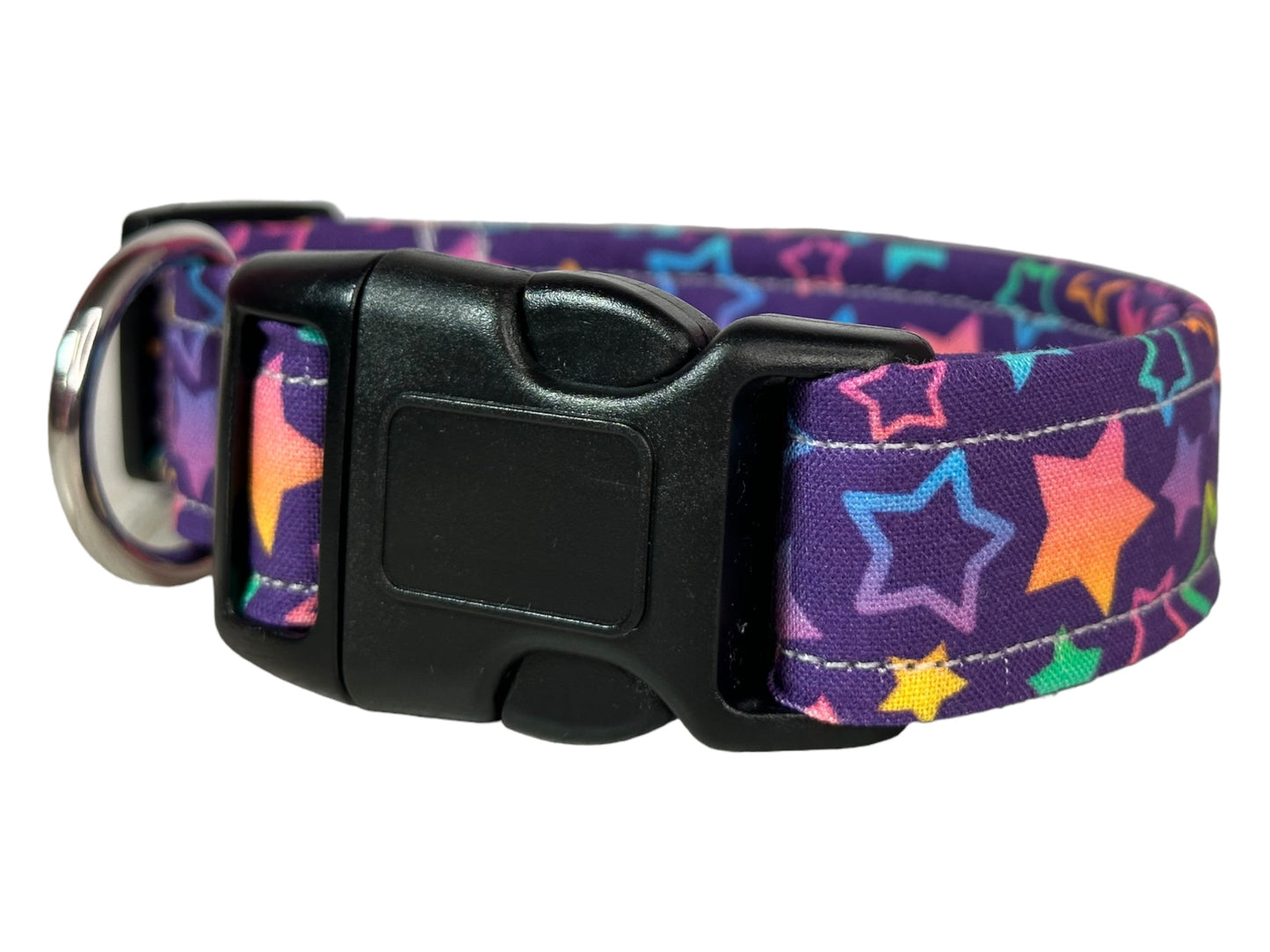 90βs Rainbow Stars Dog collar, handmade side release dog collar