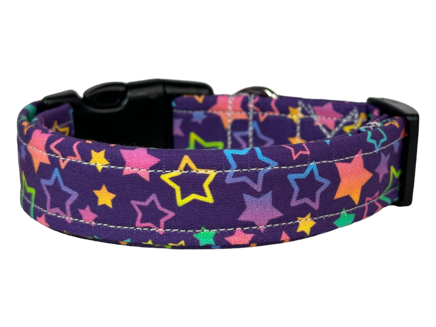 90βs Rainbow Stars Dog collar, handmade side release dog collar