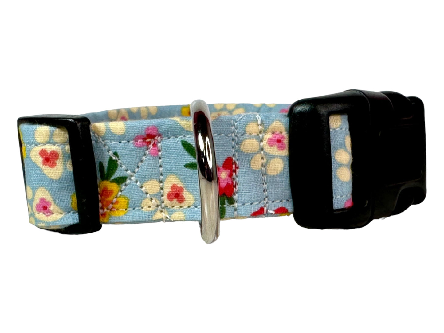 Tropical floral and paw print dog collar, handmade side release adjustable collar.