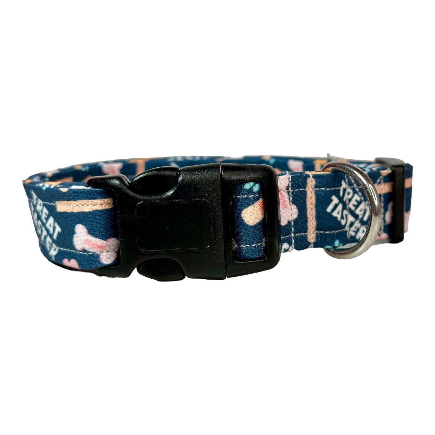 Treat Taster Dog collar, handmade side release dog collar, adjustable and washable (Pink Bones Treat Taster)