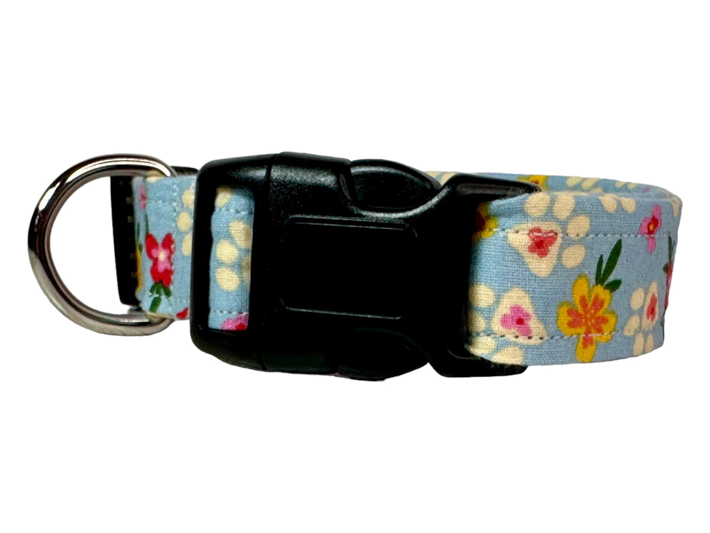 Tropical floral and paw print dog collar, handmade side release adjustable collar.