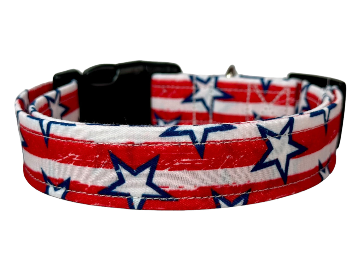 Stars and Stripes dog collar, handmade side release adjustable dog collar