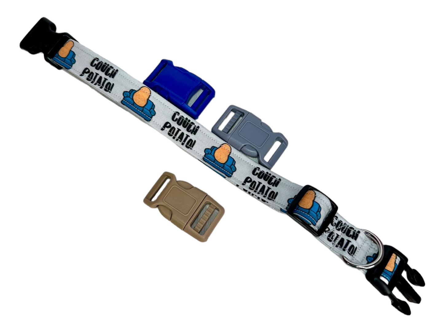 Couch potato dog collar, (Gray) standard adjustable side release - handmade
