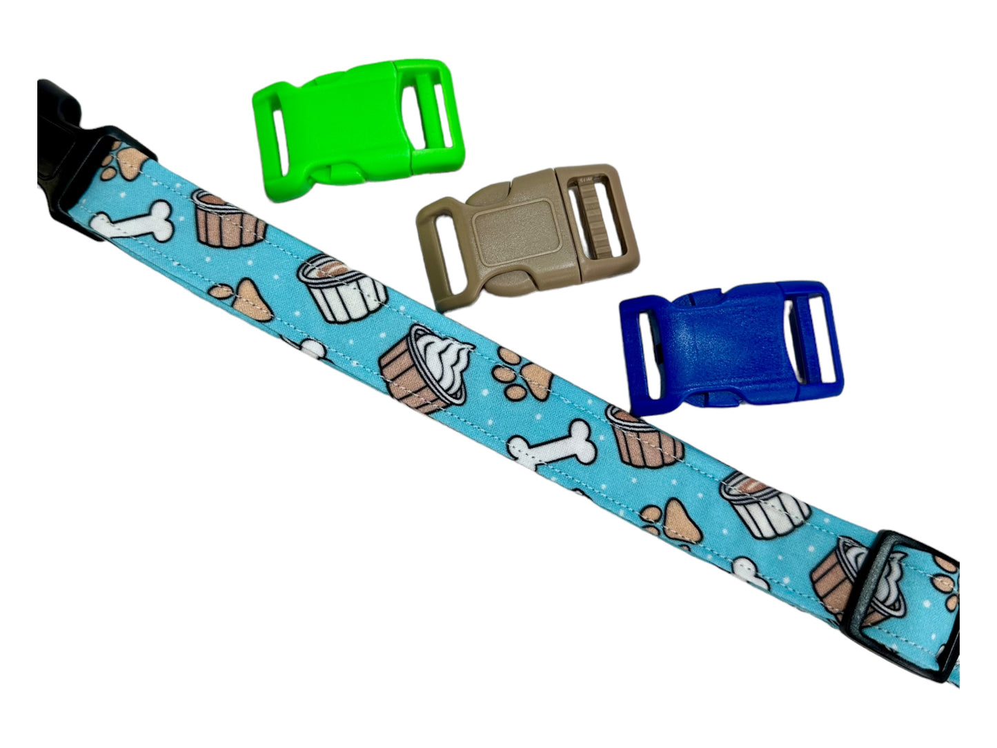 Pup cup dog collar, handmade side release dog collar (Light Blue)