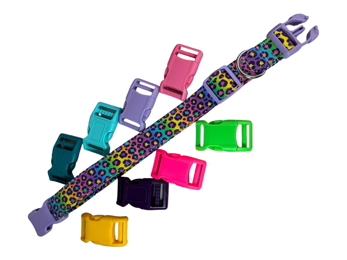 90βs Rainbow Cheetah print Dog collar, handmade side release dog collar