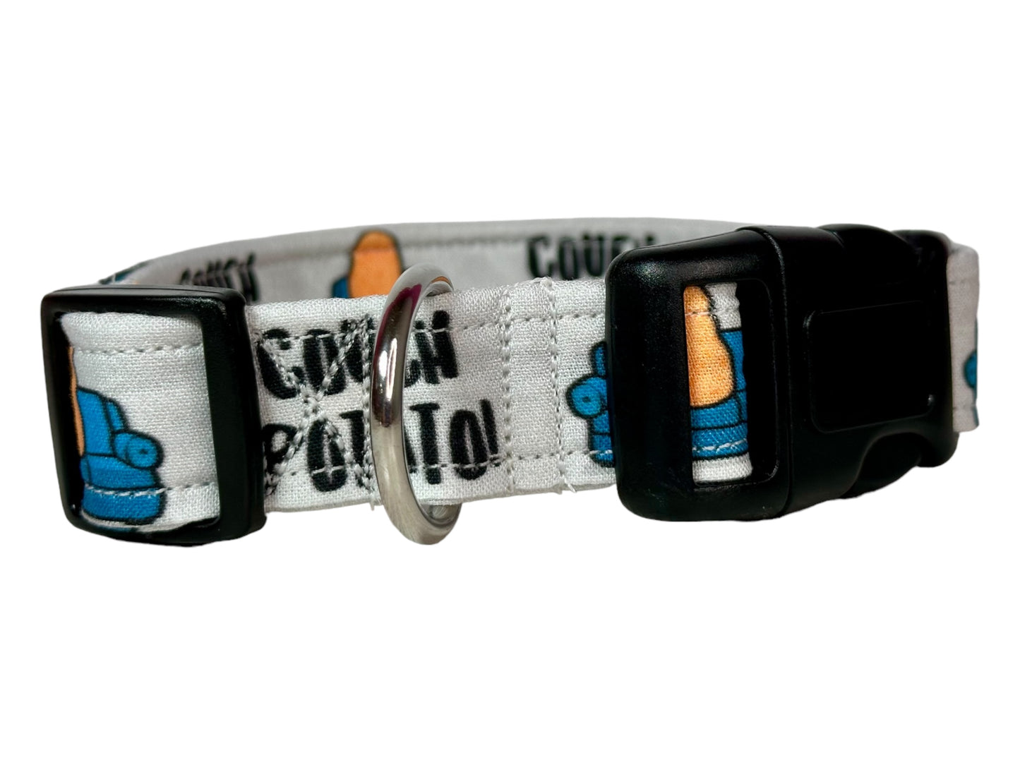 Couch potato dog collar, (Gray) standard adjustable side release - handmade