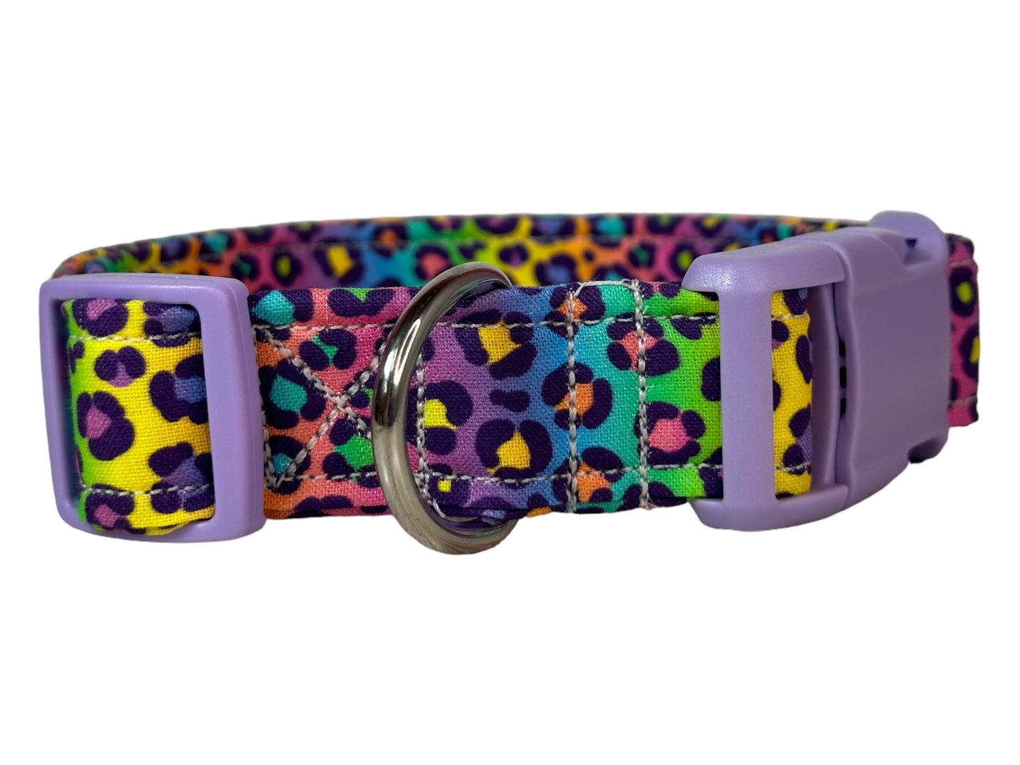 90βs Rainbow Cheetah print Dog collar, handmade side release dog collar