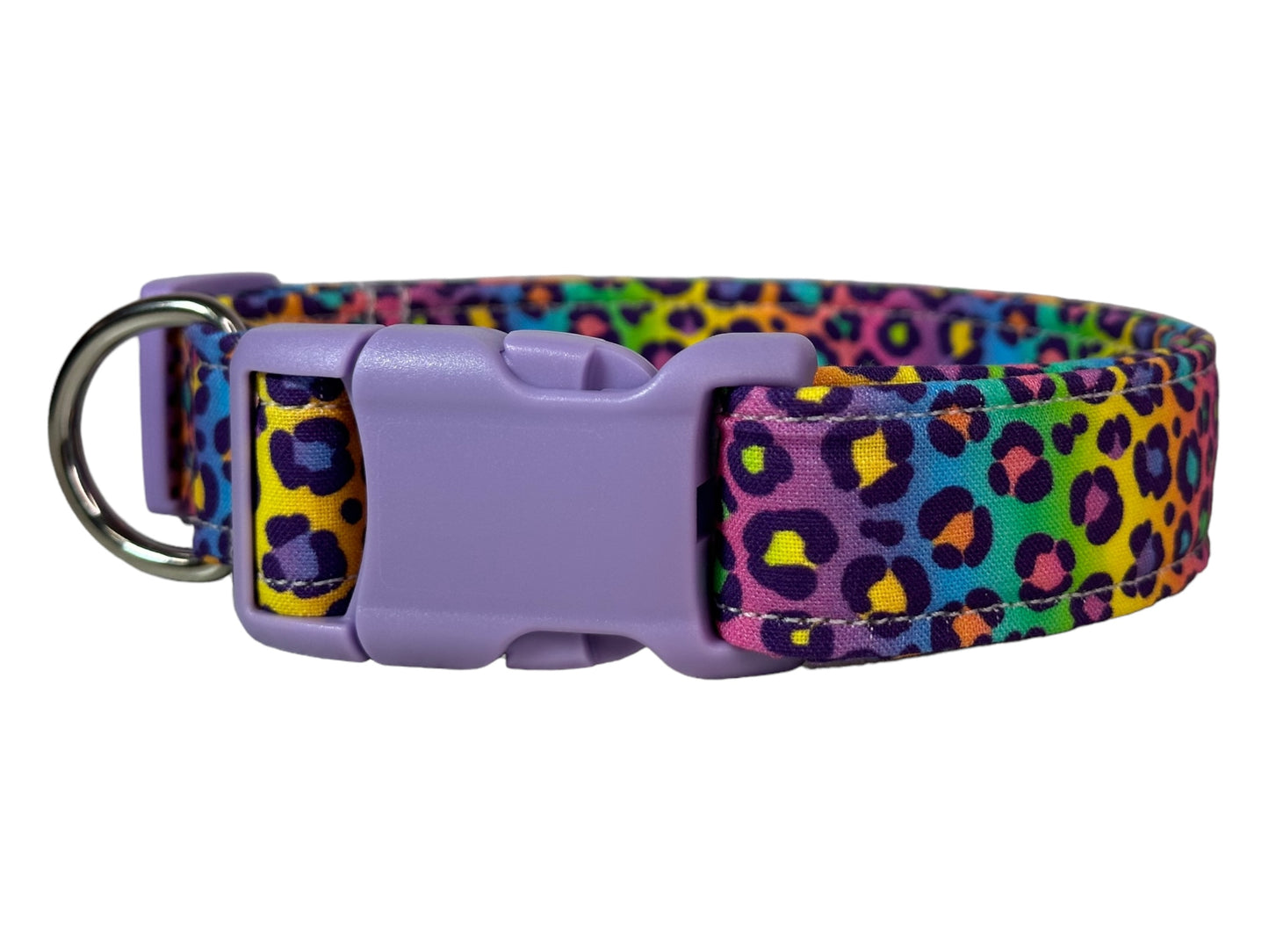 90βs Rainbow Cheetah print Dog collar, handmade side release dog collar