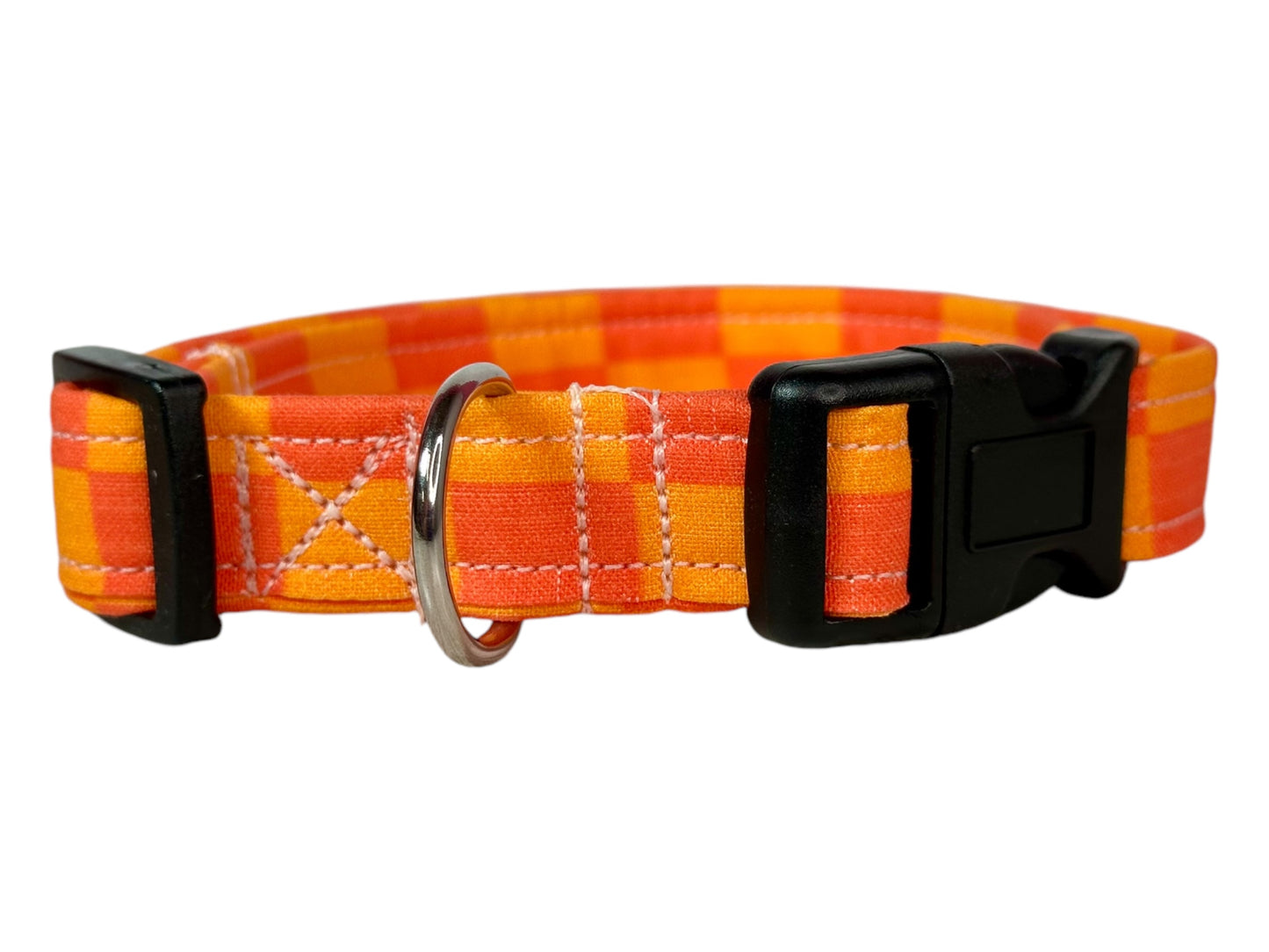 Orange Retro Checkered dog collar, handmade side release dog collar