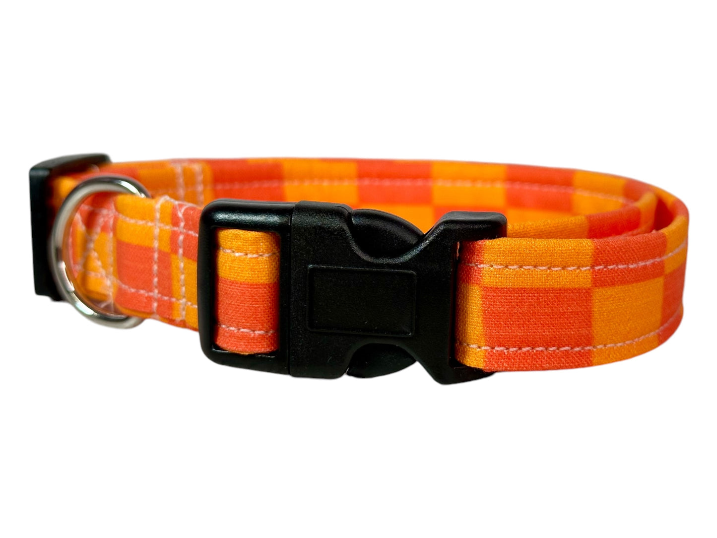 Orange Retro Checkered dog collar, handmade side release dog collar