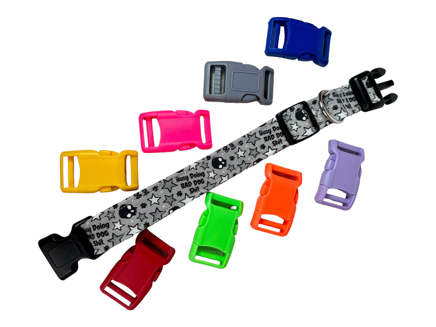Busy doing bad dog shit dog collar, standard adjustable side release - handmade