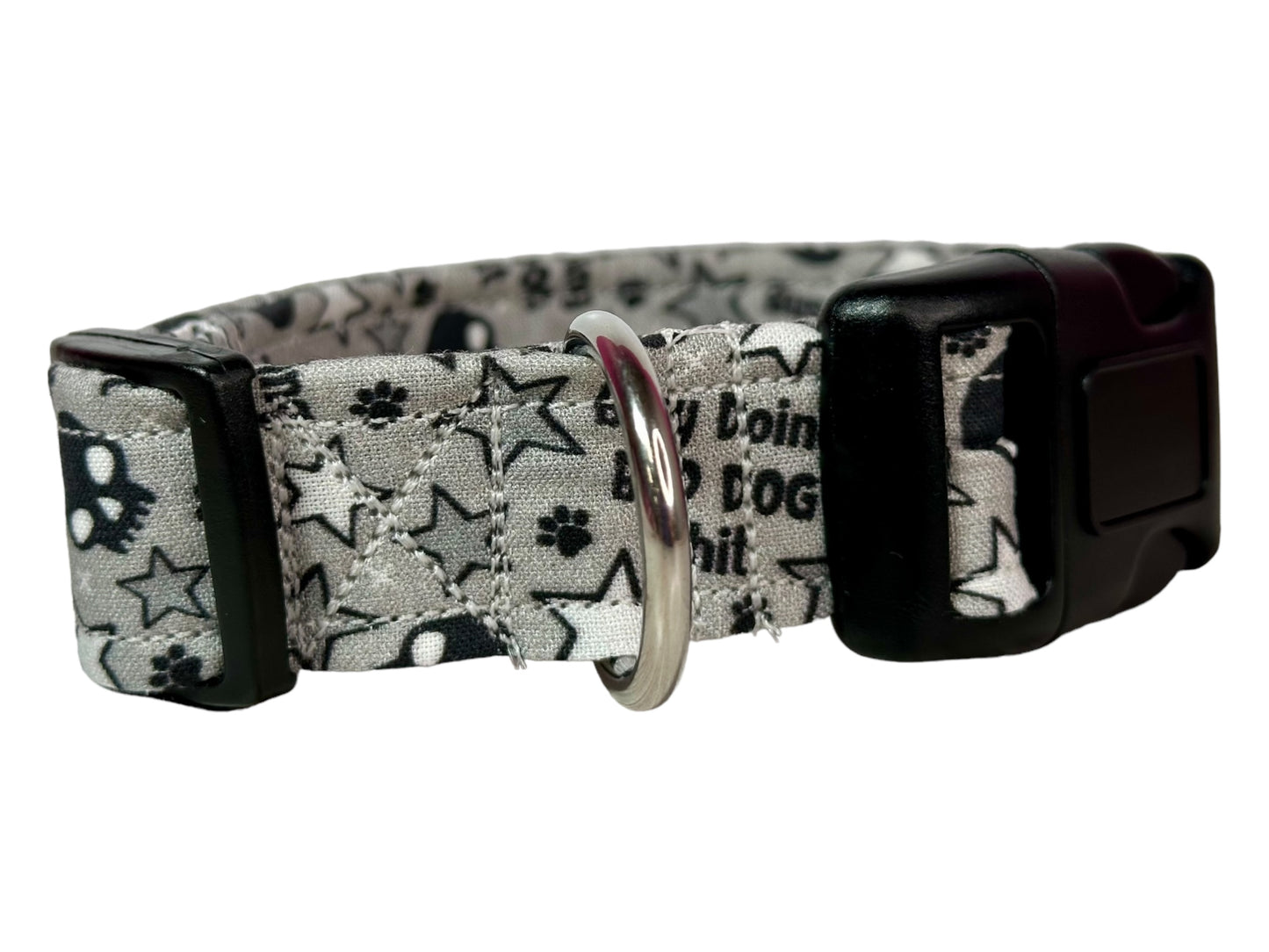 Busy doing bad dog shit dog collar, standard adjustable side release - handmade