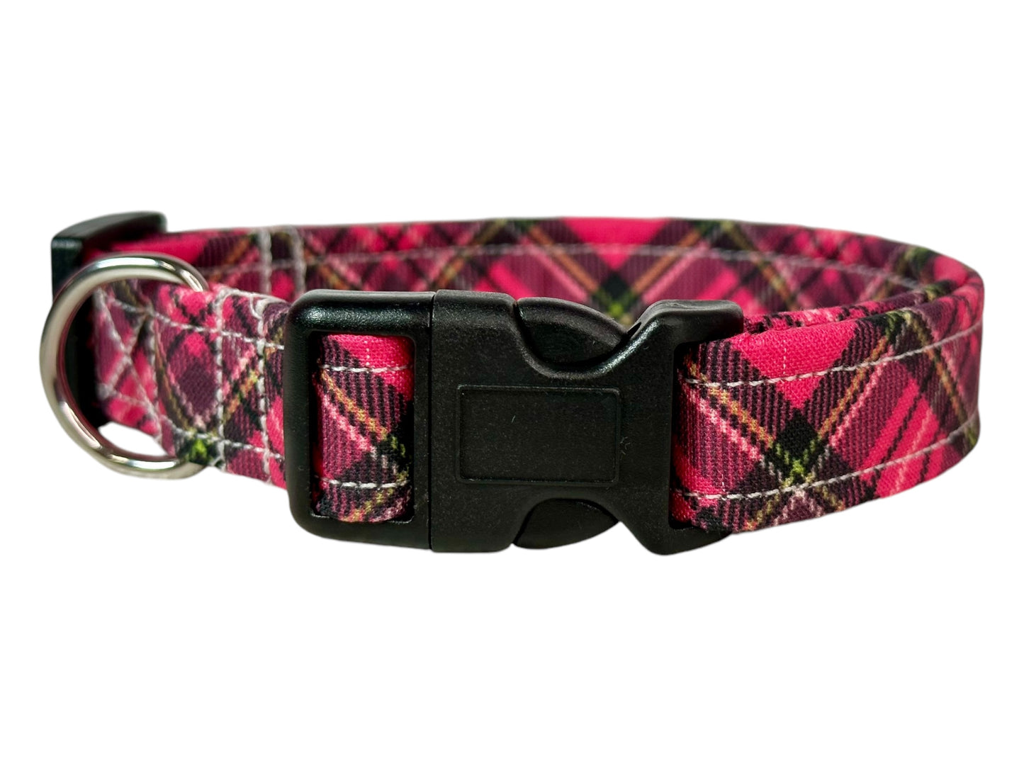 Pink Argyle Plaid Dog collar, handmade side release dog collar