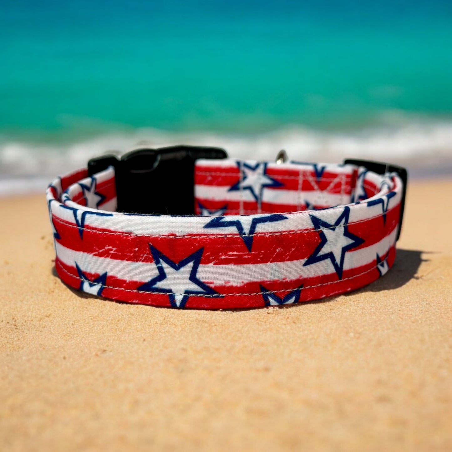 Stars and Stripes dog collar, handmade side release adjustable dog collar