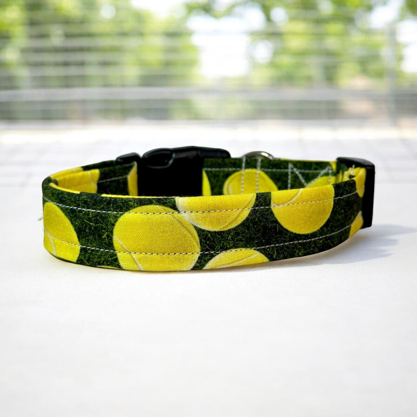 Tennis Ball Dog collar, handmade dog collar, side release, adjustable, and washable