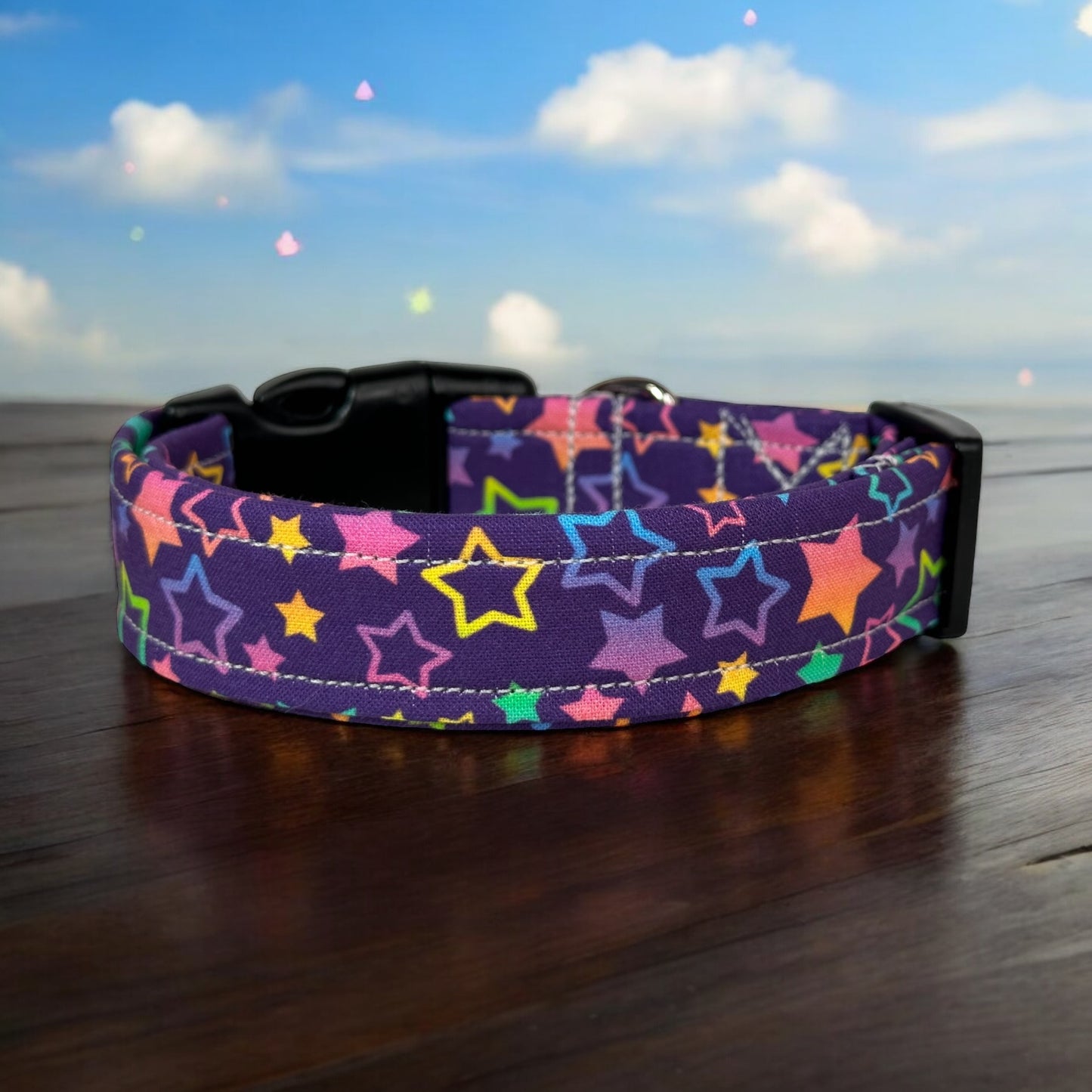90βs Rainbow Stars Dog collar, handmade side release dog collar
