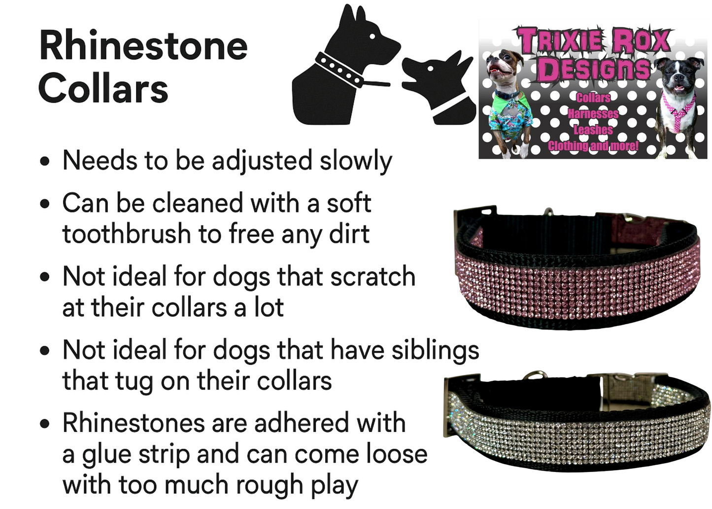 Rhinestone and Webbing Dog collar, Black with Pink Rhinestones and engrave-able silver hardware