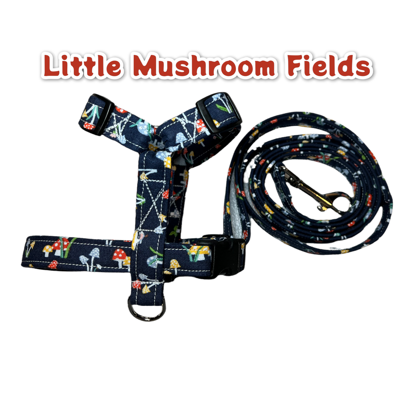 Mushroom dog harness and leash set, pet harness and matching leash, dog harness and matching leash, standard roman harness, step in harness, pet harness