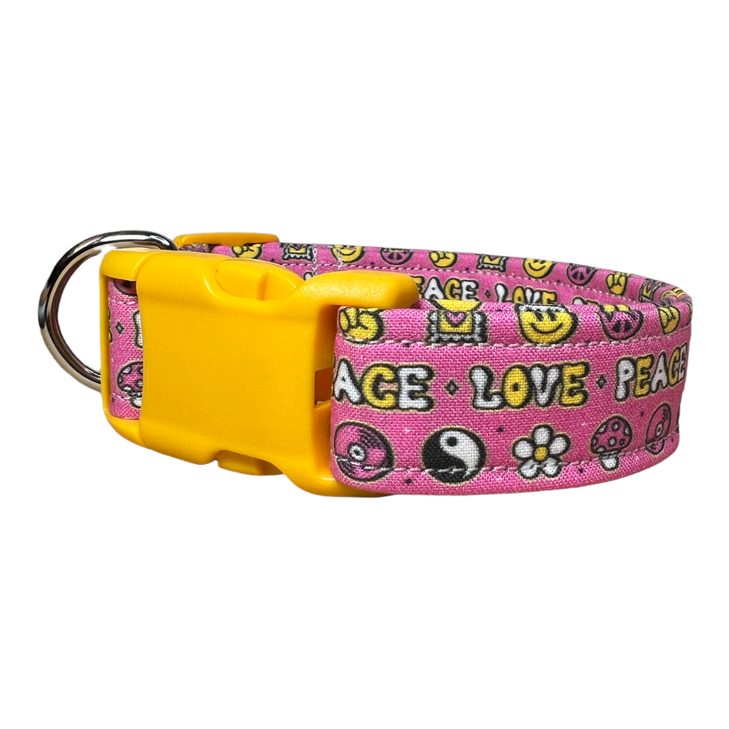 Peace and love dog collar, collar for dogs, girl dog collar, hippy dog collar, quick release collar, adjustable collar, retro dog collar