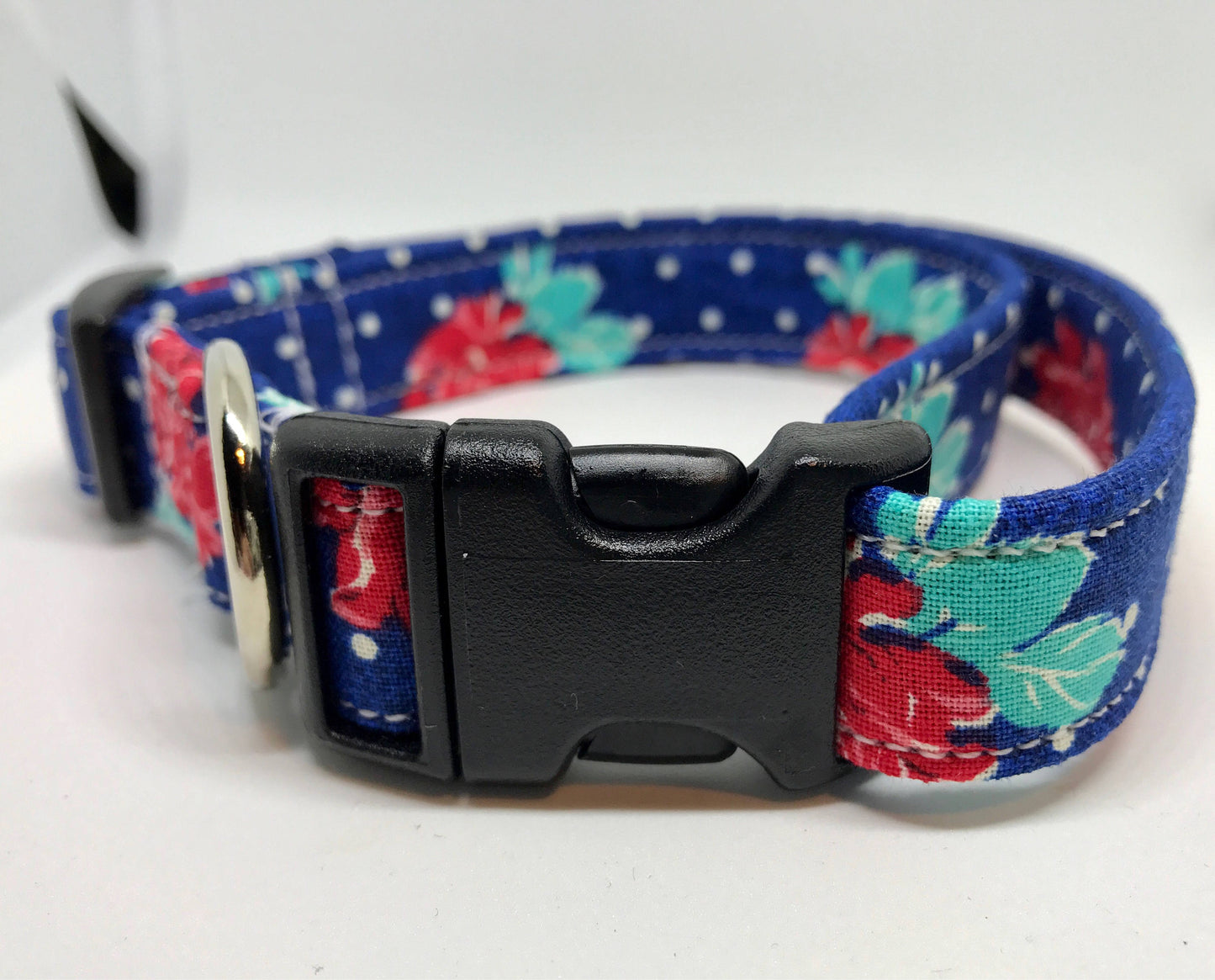 Dog Collar, girl dog collar, floral dog collar, side release collar, adjustable collar, buckle dog collar, blue, polka dots, roses, rose