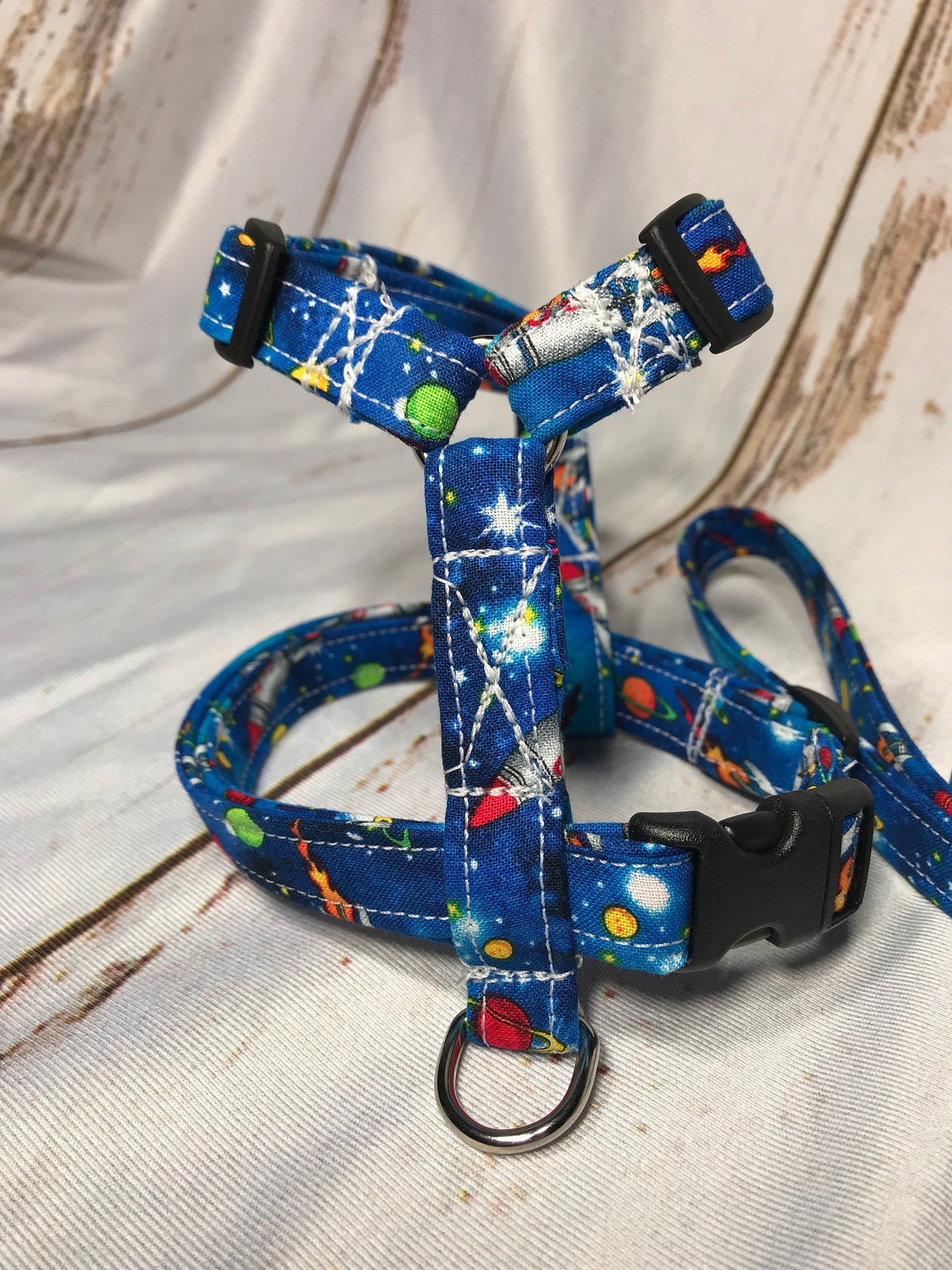 Dog harness, Harness and leash, step in harness, standard harness, dog harness set, dog halter, boy dog harness, blue, spaceships, space