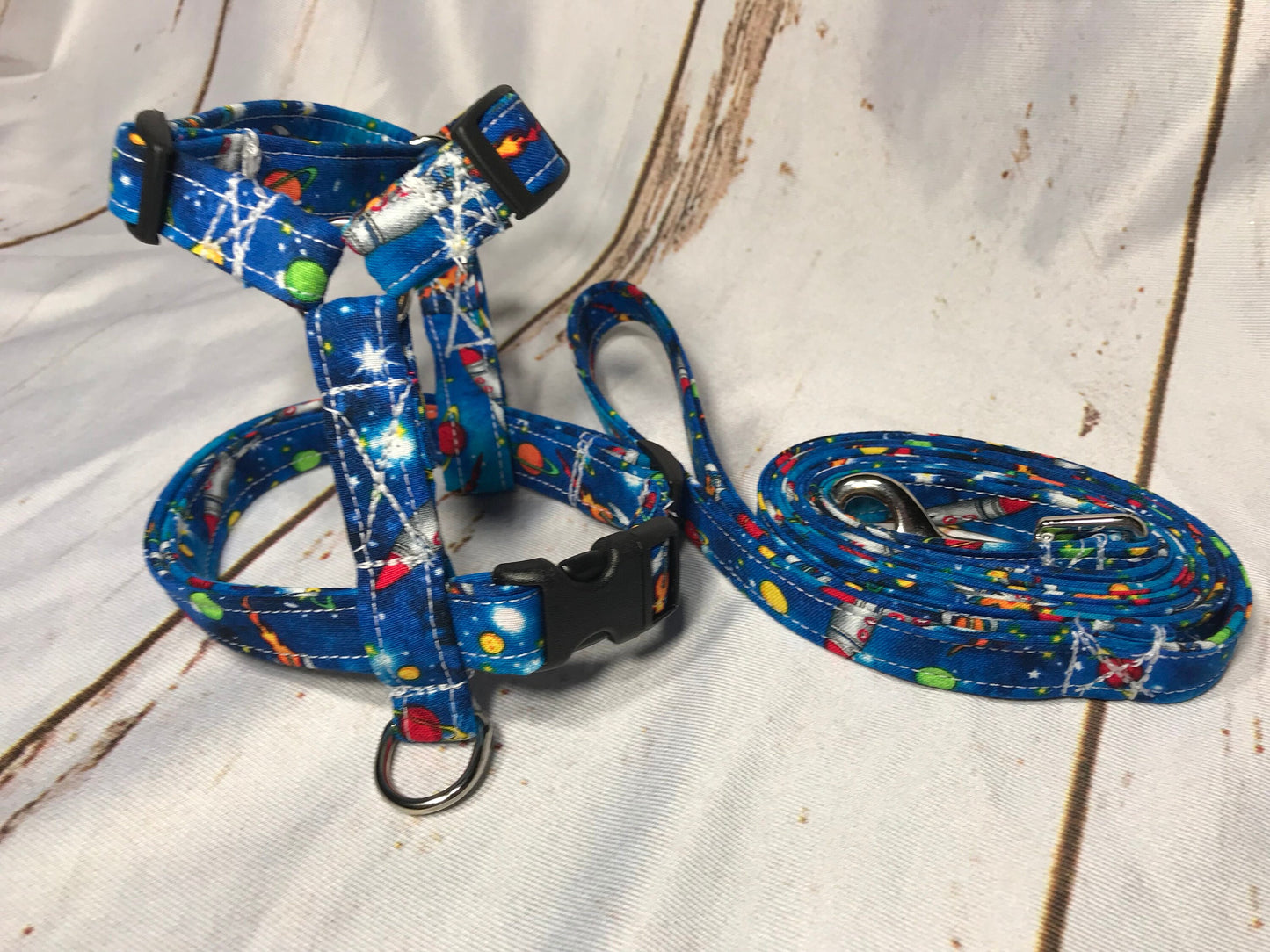 Dog harness, Harness and leash, step in harness, standard harness, dog harness set, dog halter, boy dog harness, blue, spaceships, space