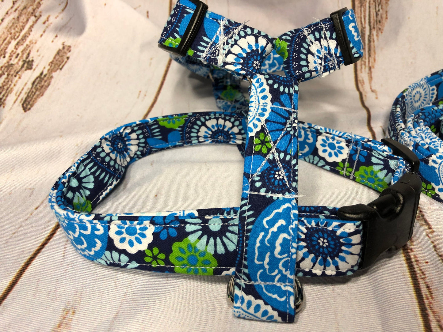 Dog harness, Harness and leash, step in harness, standard harness, dog harness set, floral harness, adjustable, floral, blue, green, flowers