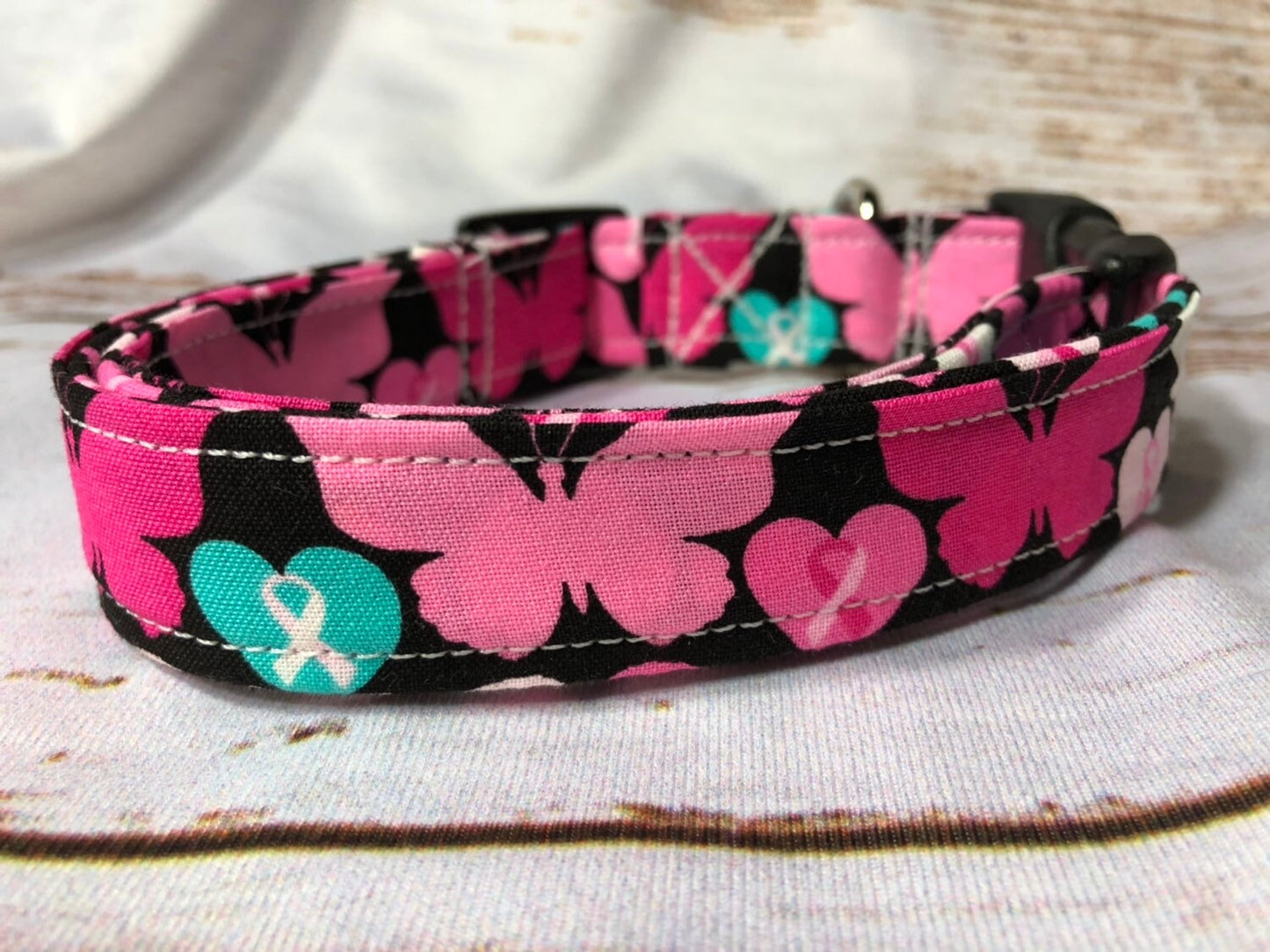 Hope butterfly dog collar, cancer awareness ribbon dog collar, quick release, side release, adjustable, washable pet collar
