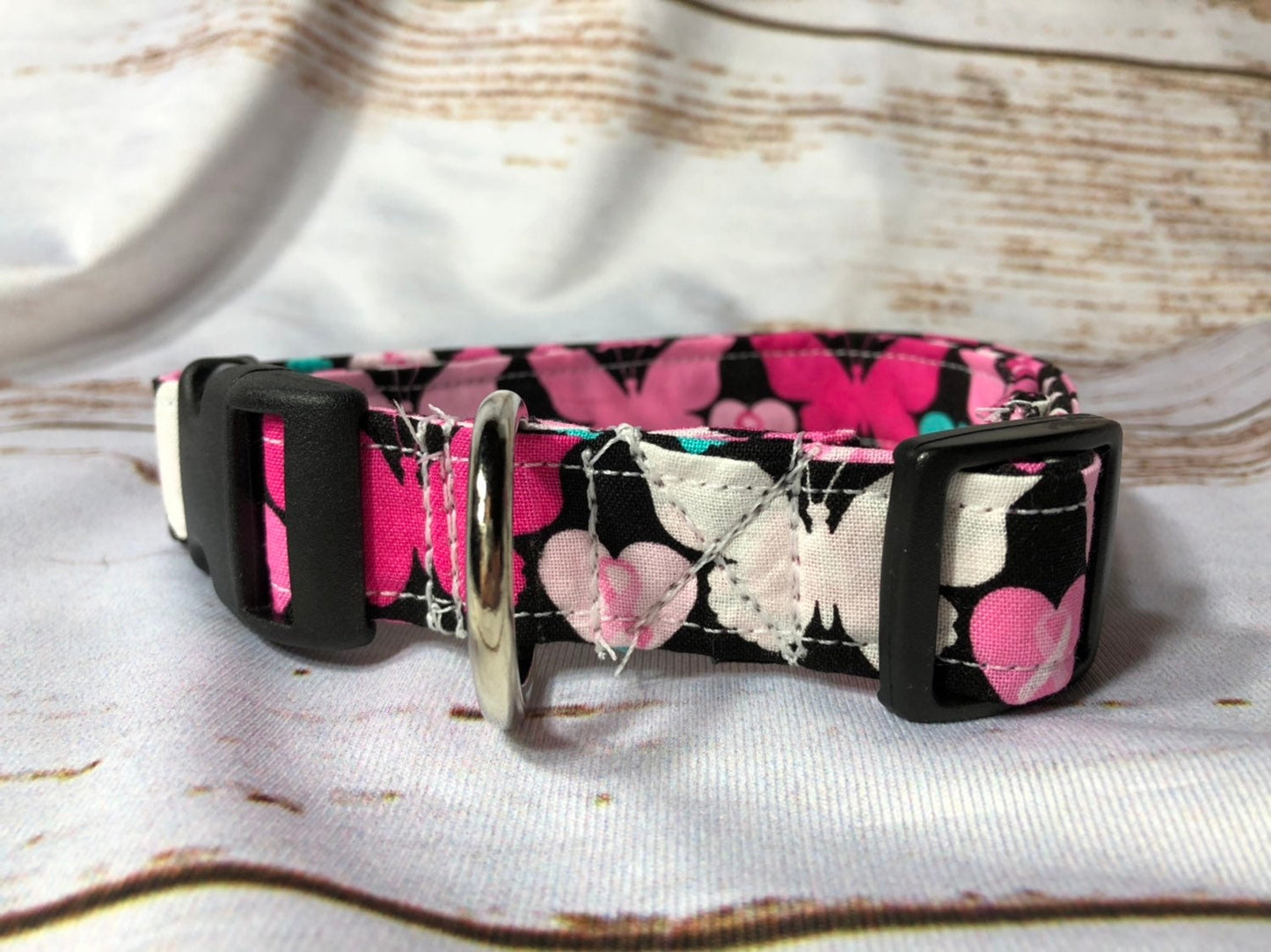 Hope butterfly dog collar, cancer awareness ribbon dog collar, quick release, side release, adjustable, washable pet collar