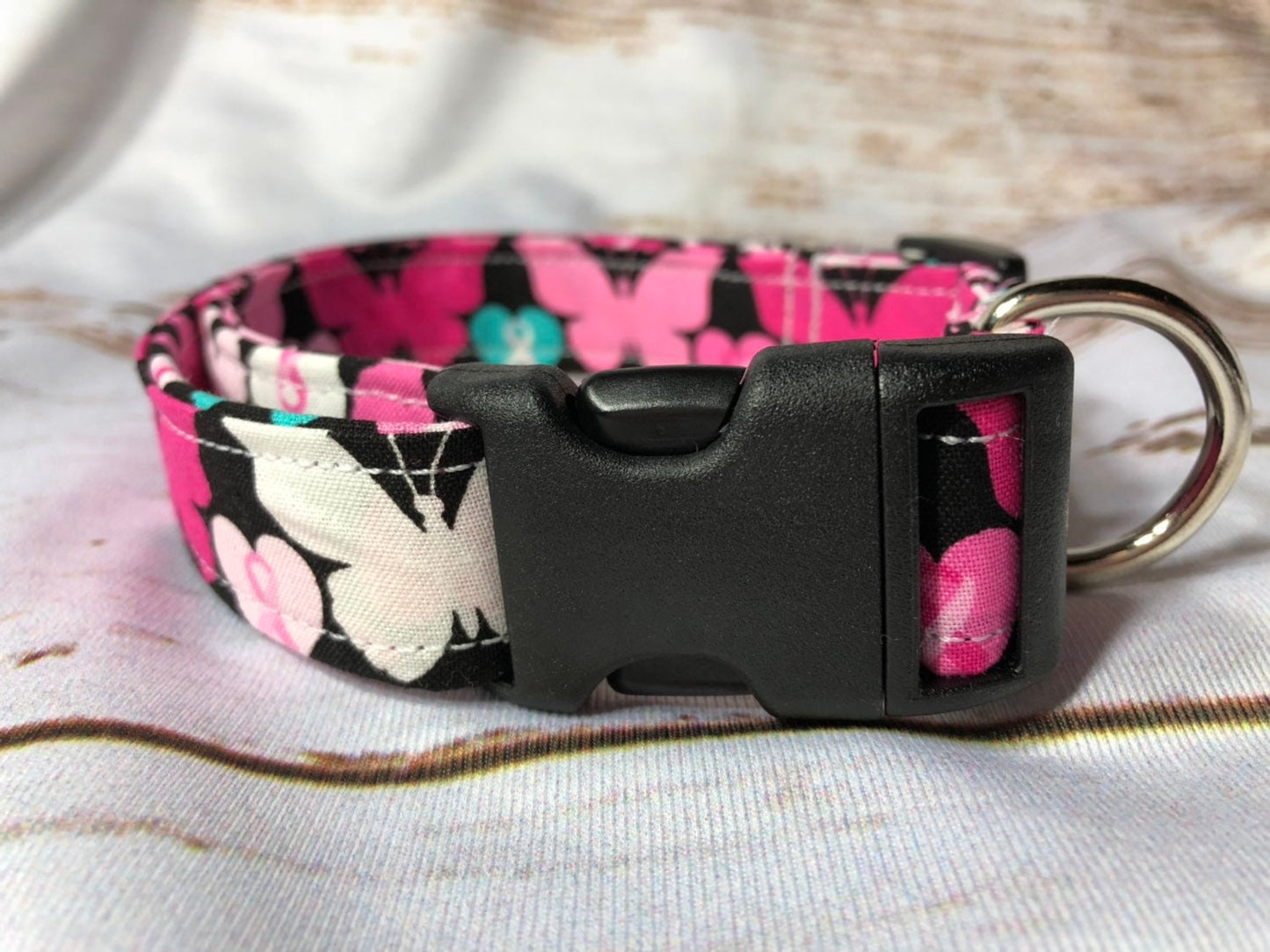 Hope butterfly dog collar, cancer awareness ribbon dog collar, quick release, side release, adjustable, washable pet collar