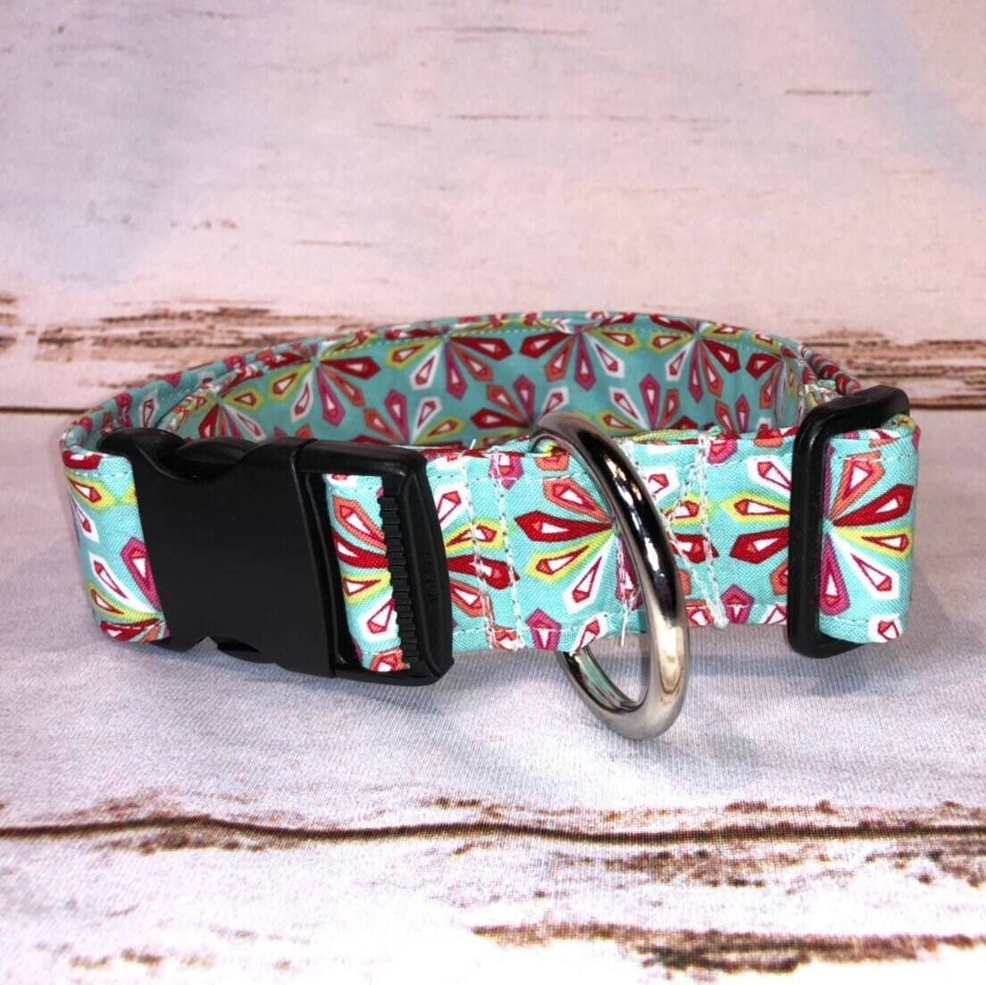 Dog Collar, fabric collar, dog collar girl, martingale, floral dog collar, adjustable collar, buckle dog collar, floral collar, turquoise
