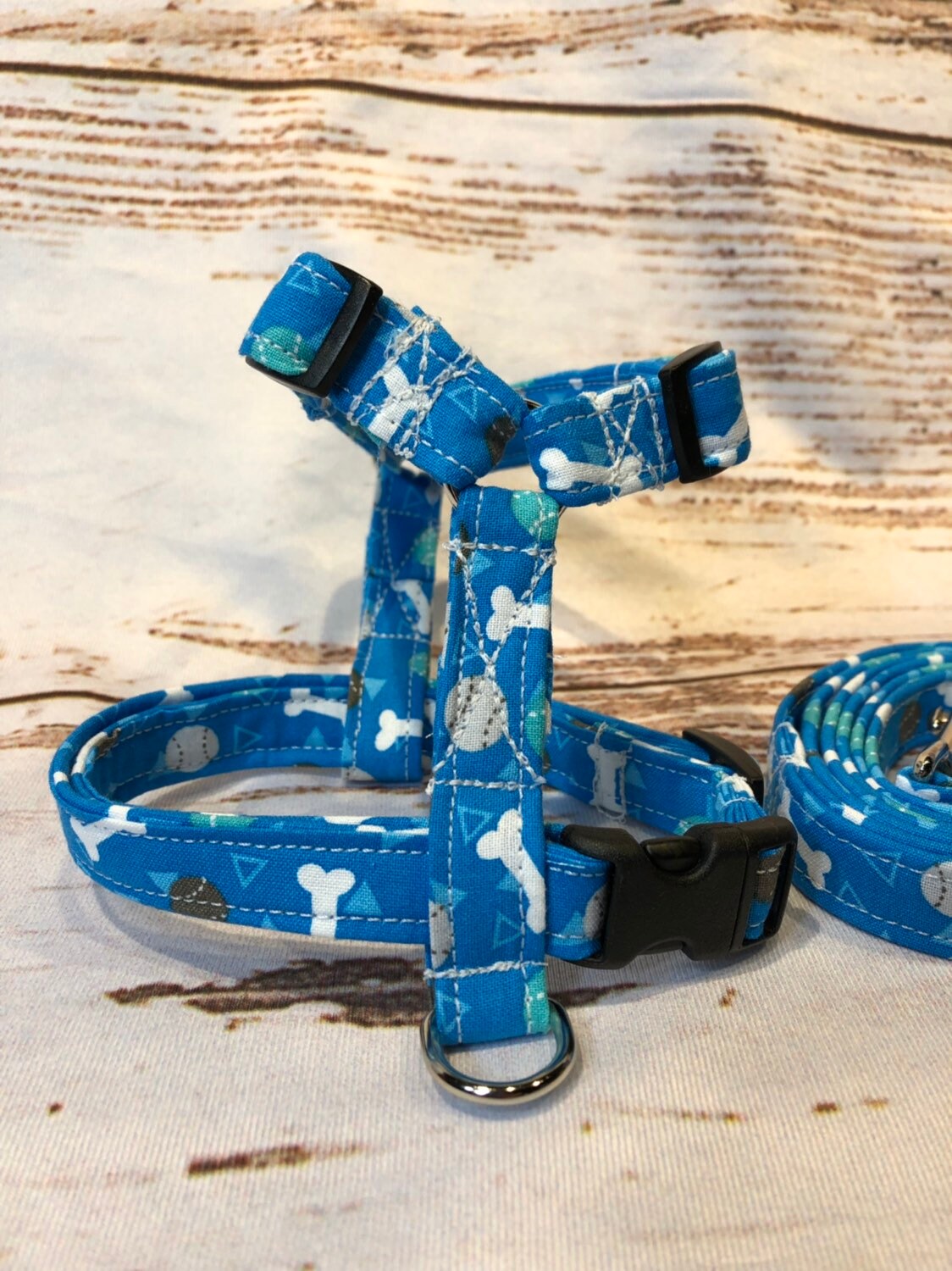 Dog harness, Harness and leash, step in harness, dog harness set, standard harness, roman dog harness, adjustable, bones, balls, blue