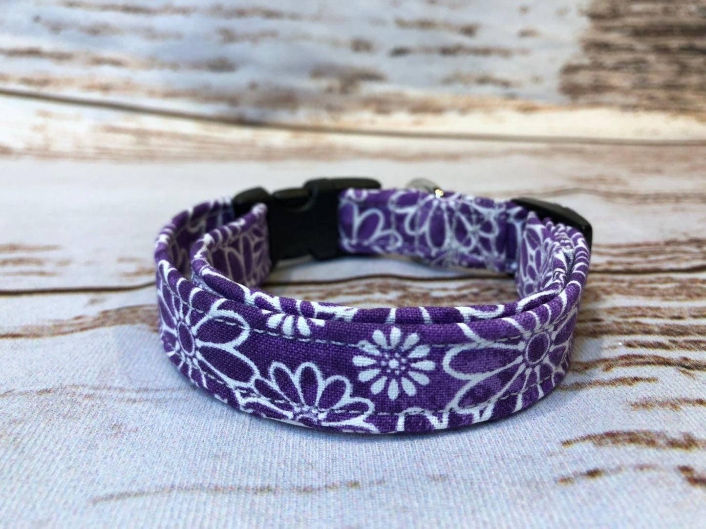 Purple flower dog collar, purple flowers, floral, dog collar girl, purple, adjustable, washable, floral dog collar, female, purple and white