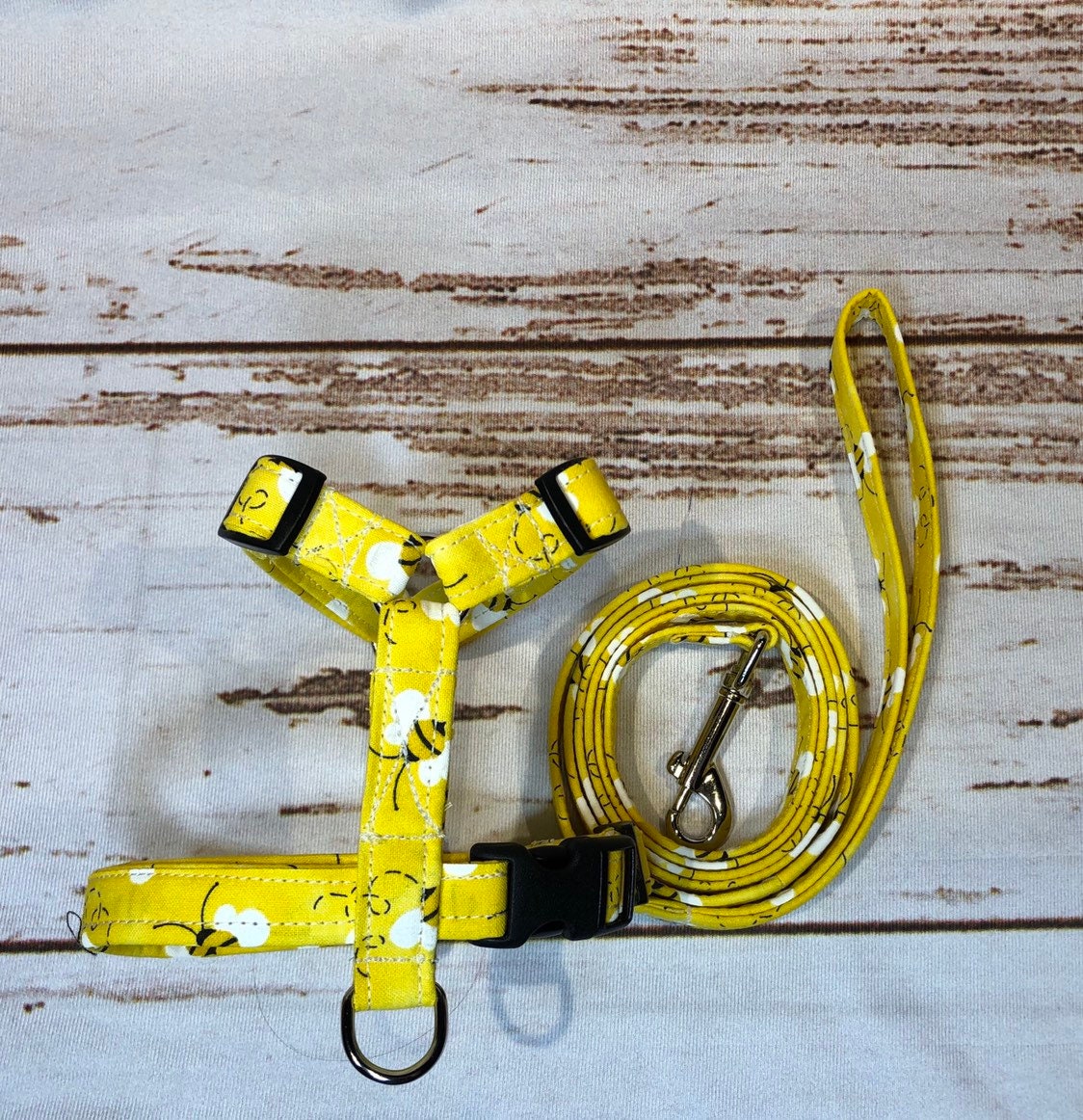 Dog harness, Harness and leash, step in harness, dog harness set, standard harness, roman dog harness, adjustable, bee dog harness, yellow