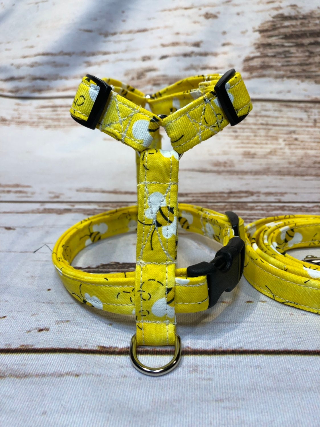 Dog harness, Harness and leash, step in harness, dog harness set, standard harness, roman dog harness, adjustable, bee dog harness, yellow