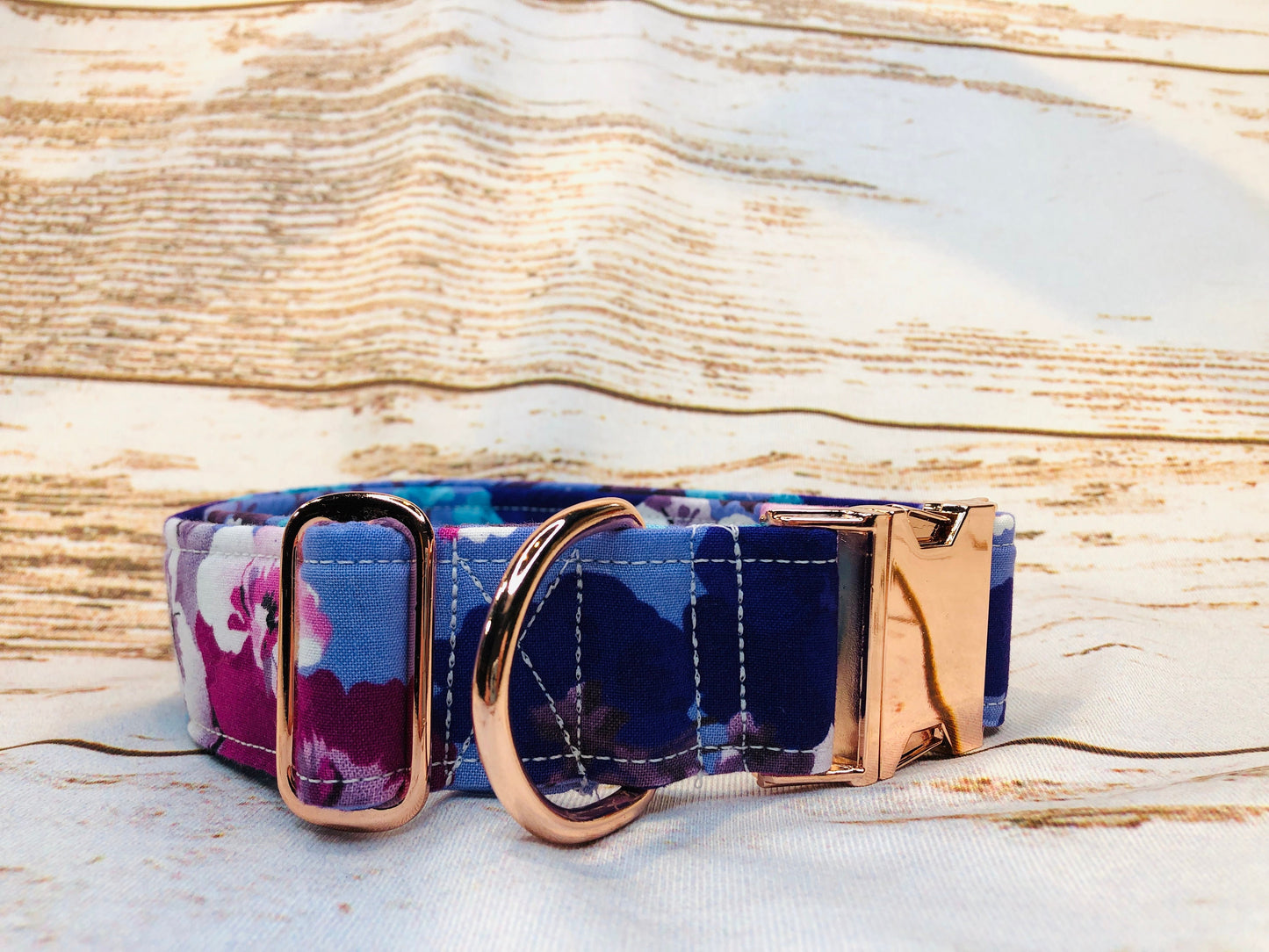 Purple floral dog collar, rose gold dog collar, girl dog collar, side release, adjustable collar, washable collar, purple, floral, girl dog