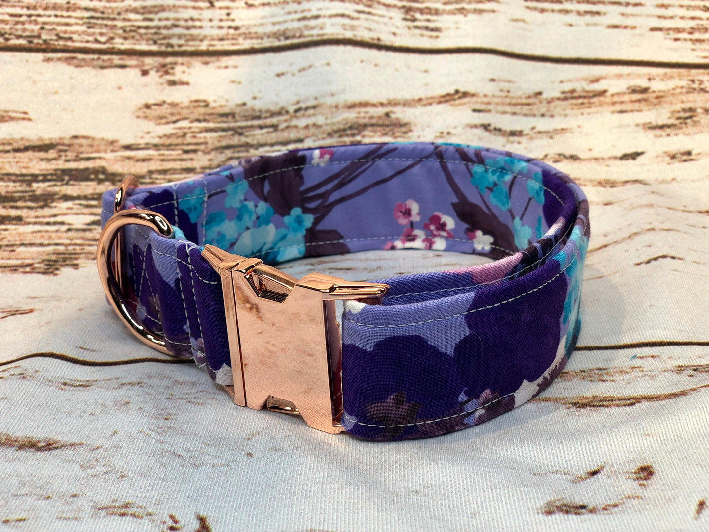 Purple floral dog collar, rose gold dog collar, girl dog collar, side release, adjustable collar, washable collar, purple, floral, girl dog