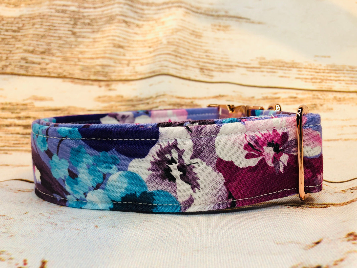 Purple floral dog collar, rose gold dog collar, girl dog collar, side release, adjustable collar, washable collar, purple, floral, girl dog